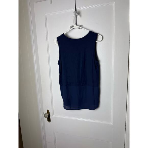 Michael Michael Kors Tank Top Blouse Women's Medium Navy Blue Flowy Mixed Media - Picture 6 of 6